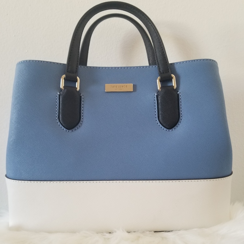 Kate Spade blue and white leather satchel